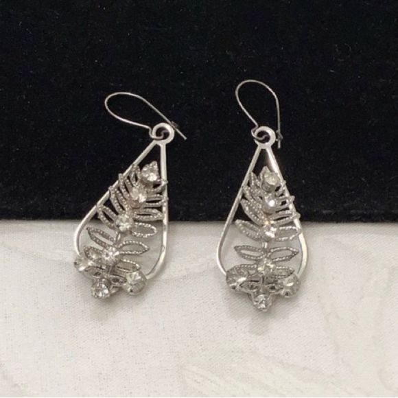 Vintage Silver And Rhinestone Earrings - Picture 1 of 4